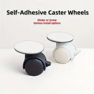 4pcs Self-Adhesive Swivel Stem Casters with Brakes - Easy Mobility & Stability for Carts, Organizers, Shelves, Cabinets - Durable PC Material, White & Black Options, Shelf Mobility Enhancement, Sleek Caster Design, Smooth Rolling Casters