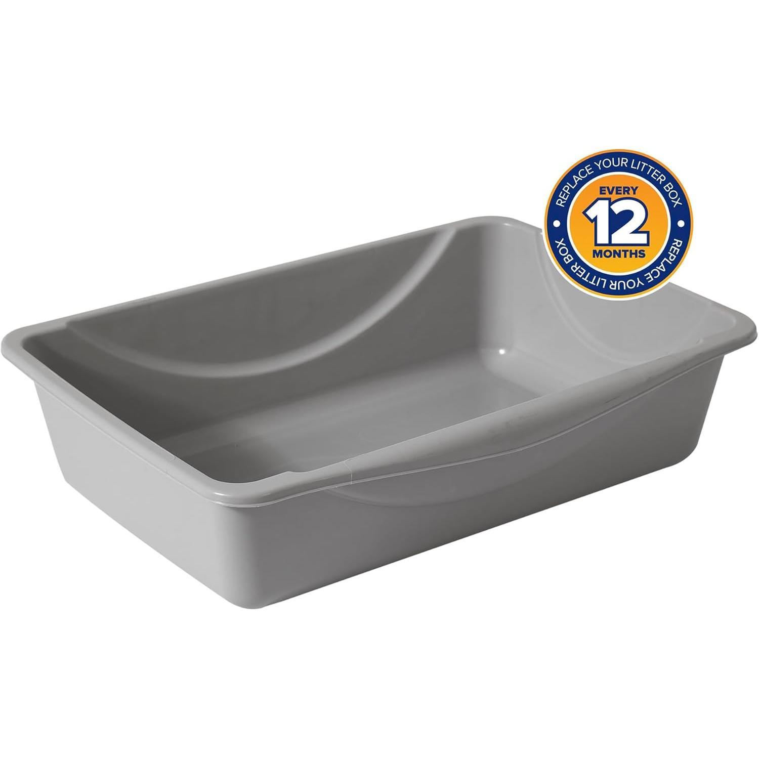 Petmate Basic Open Litter Pan, Gray, Small, 14L x 10.5W x 3.5H inches, Rimmed Sides for Easy Lifting, Made in USA, Eco-Friendly, Durable