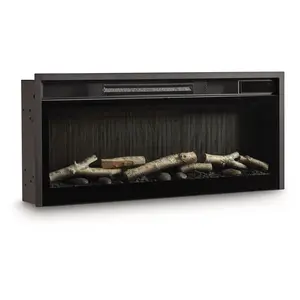 Entertainment Accessories - Fireplace Insert With Faux Birch Log Set - Black