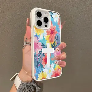 Magnetic MagSafe-Ready TPU Smartphone Case, Premium Aesthetic Flower Cross Design for iPhone 11/12/13/14/15/16 & Pro Max, Anti-Fall Protection, Ultra-Thin Mobile Phone Accessory, Ideal for Everyday Use, Accessories