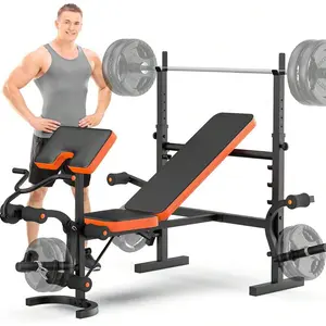 6 in 1 Olympic Weight Bench with Leg Extension No Weight Plates Included, Workout Bench for Home Gym with Rack & Preacher Pad, Banco Para Hacer Ejercicio for Weight Lifting