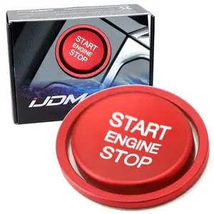 iJDMTOY Set of RS Style Red Aluminum Keyless Engine Push Start Button w/Surrounding Ring Trim For Golf GTI Jetta Atlas Tiguan Passat CC, etc