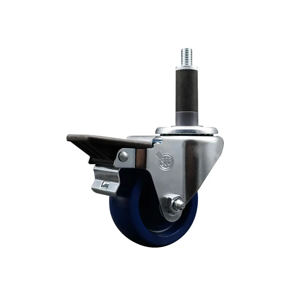 Service Caster SCC-EX20S314-SPUS-PLB-1 Adjustable Multi-Shaped Solid Polyurethane Expanding Stem Swivel Caster, 3 in. Blue Wheel, 1 in. Stem, Posi Locking Brake, Heat-Treated Ball Bearing Raceway, 300 lbs Load Capacity for Moving & Shop Projects