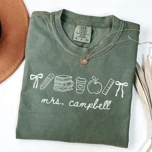 (DM or Note) Comfort Colors Custom Name Teacher T-Shirt, Coquette Personalized Teacher Gift For New Teacher Appreciation Day, Back To School Tee