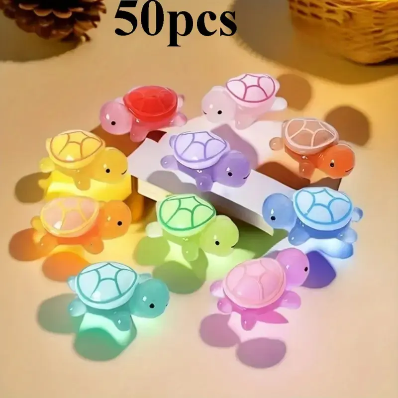 50 Glow-In-The-Dark Mini Resin Turtle Statues, Random Party Favors, Ocean Animal Theme Outdoor Decorations, DIY Garden Micro Landscape Crafts, Decorative Figures, Resin Animal Sculptures