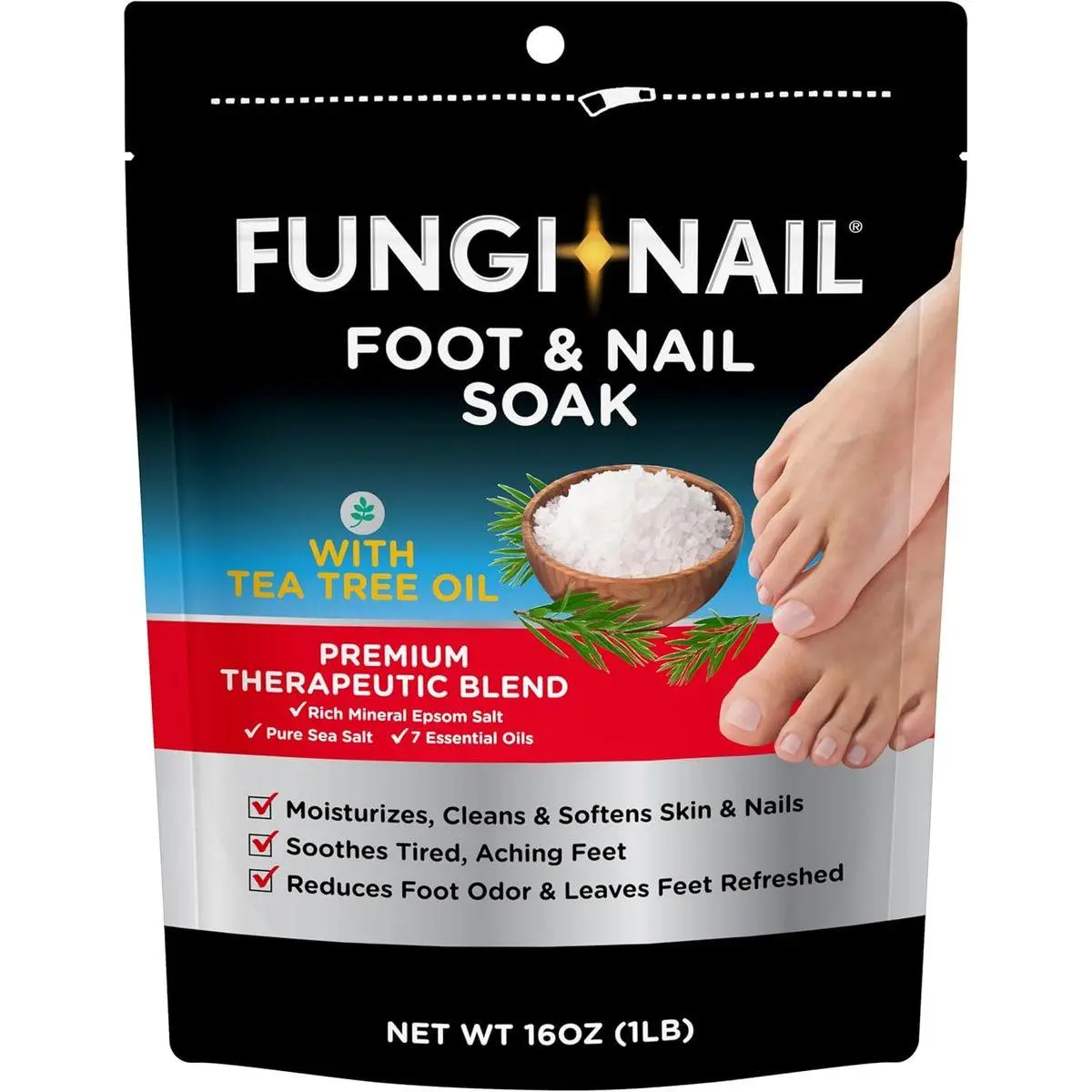 Foot & Nail Soak with Tea Tree Oil - Moisturize, Reduce Foot Odor, & Soothe Aching Feet - A Therapeutic Blend of Rich Mineral Epsom Salt, Pure Sea Salt, and 7 Essential Oils - 1 Pound