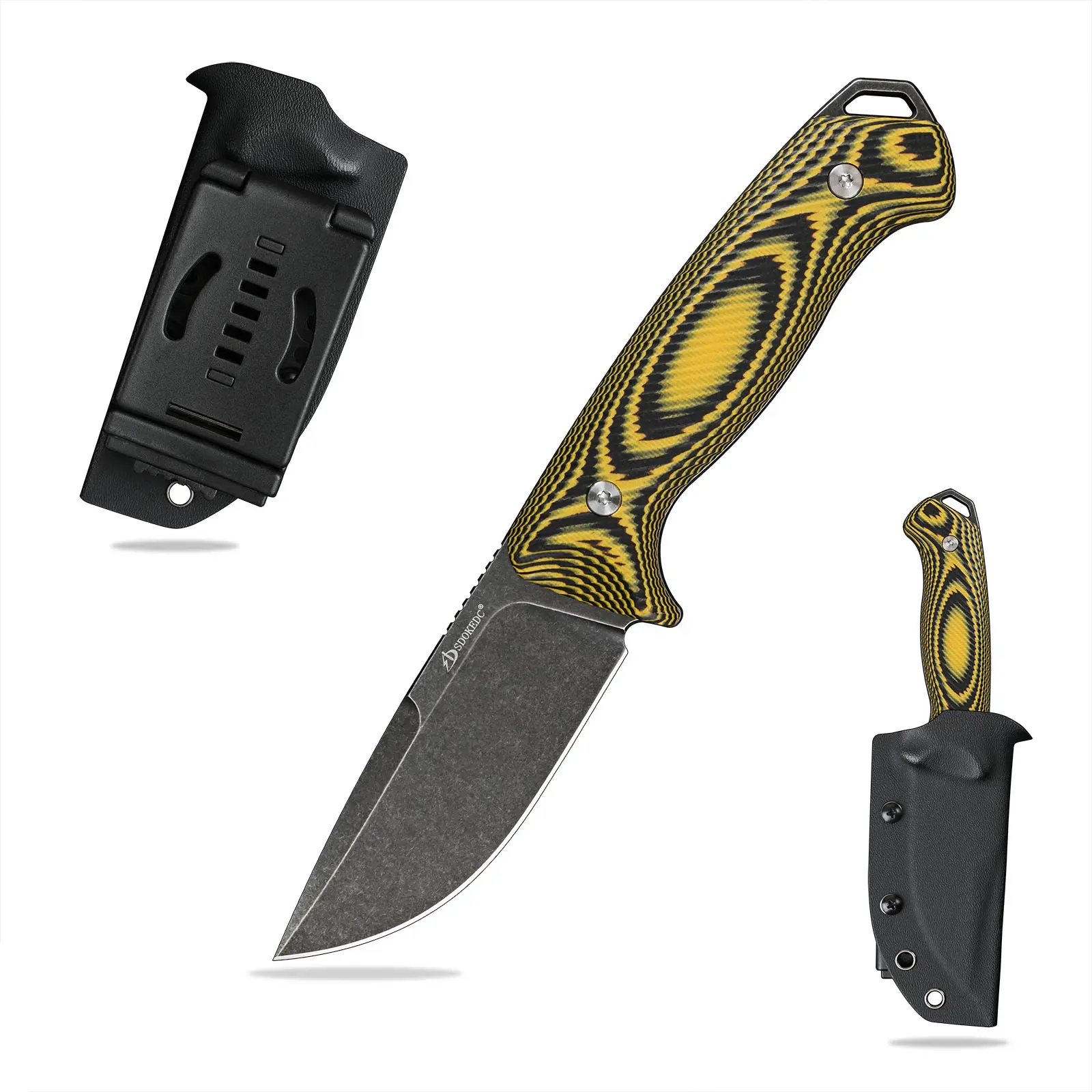Full Tang Fixed Blade Knife - DC53 Steel Blade, 2-Color G10 Handle, Kydex Sheath - Outdoor Survival Supplies, Survival Equipment for Camping, EDC (Stone Wash + Black Stone Wash), Stone Finish, Dc53 Blade