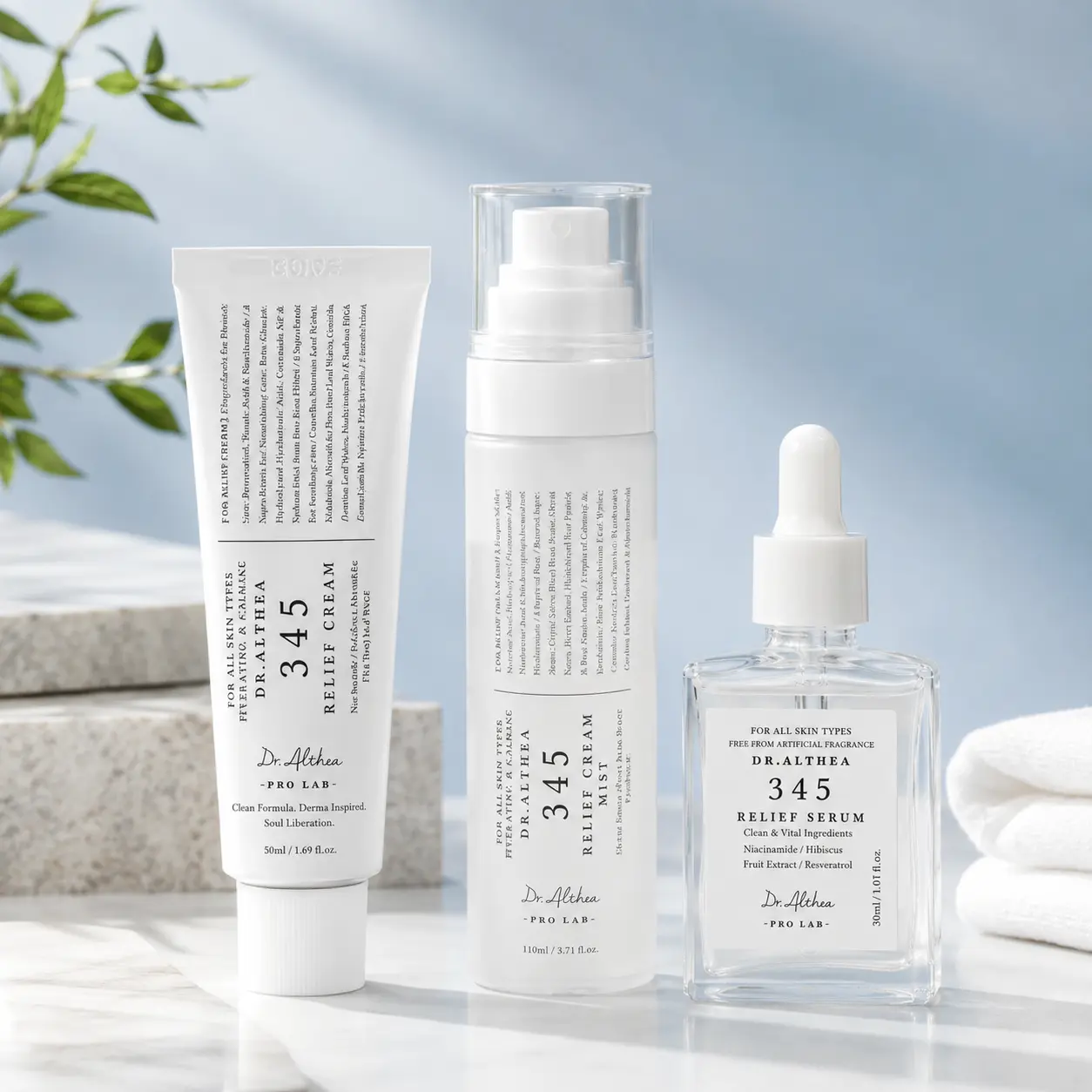 [Dr.Althea]345 Relief Trio Skincare Set, Daily Hydrating Facial Kit, Includes Soothing Face Cream, Dual-Layer Cream Mist & Relief Serum for Daily Skin Care