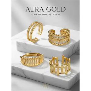 4pc Elegant and Fashionable Rice Ear Shaped Exquisite Stainless Steel Gold-plated Women's Ring, Waterproof, Adjustable and Stackable for Daily Gift Jewelry for Friends,summerwins