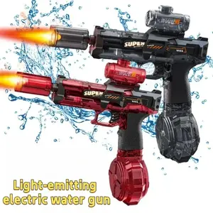 LED Automatic Electric Water Gun Black & Red Rechargeable Lithium Battery Outdoor Summer Toy Kids Fun Holiday Gift Scary Skeleton Mask for Halloween Parties