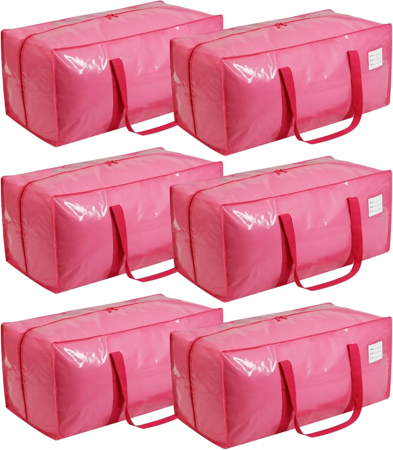 VTSVTS 6 Pack Extra Heavy Duty Large Moving Bags with Comfortable Handle & Strong Zipper,Storage Totes for Space Saving Moving Storage College Supplies Alternative to Moving Box,Pink