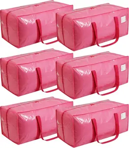 VTSVTS 6 Pack Extra Heavy Duty Large Moving Bags with Comfortable Handle & Strong Zipper,Storage Totes for Space Saving Moving Storage College Supplies Alternative to Moving Box,Pink