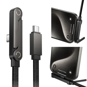 2 in 1 USB C Charger Cable with Invisible Stand, USB C to USB C 240w Fast Charging Braided Cord and Phone Stand Compatible with iPhone,Samsung and Android Phone,Type C PD Charging Cable,5ft,Black