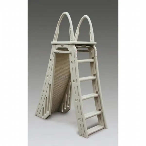 Confer Plastics Extra Heavy-Duty A-Frame Ladder for Pools, 300 lbs Capacity, 48 in.-56 in. Adjustable Height, Comfortread Steps, Extra Large Platform, Lockable Roll Guard Barrier (Fits Pools 48 in. to 56 in. Tall), Lock Included