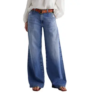 2026 New Retro Wide Leg Jeans Women's Embroidered Stretch Straight Pants Casual Pants