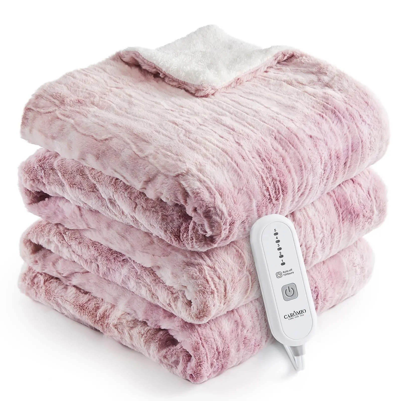 Gaomon Soft Plush Heated Electric Throw Blanket for Home, 5-Level Fast Heating, 4-Hour Auto Off, ETL Certified, 50"x60" Pink Tie-Dye Couch Blanket