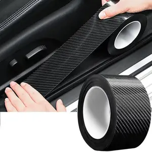 Sleek Black Carbon Fiber Car Door Sill Tape - Discreet Protection for a Pristine Look