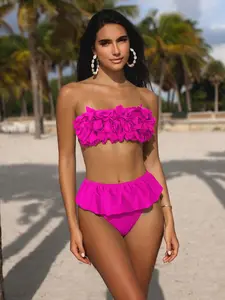 Women's Plain Bikini Set, Bikini Swim Top, Casual Fashion Chic Swimwear Set, Ladies Swimsuit for Beach Holiday Vacation