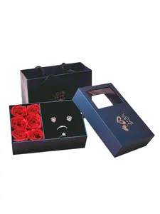 Eternal Rose Jewelry Box with 6 Preserved Roses, Valentine's Day Gift Box for Rings and Necklaces, Perfect for Qixi Festival