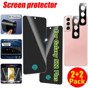 [2+2 Pack] Privacy Screen Protector and Camera Lens Protector for Samsung Galaxy S22 Plus 6.6 Inch Tempered Glass Saver, Full Coverage, 9H Hardness HD Privacy protection, no Fingerprint unlock, Compatible Cases