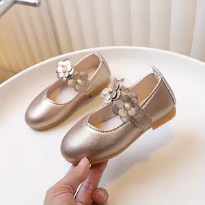 Girls' & Autumn Style PU Single Shoes Youngsters Student Flat Bottom Formal Soft Sole with Floral Design Wearing Comfortable Everyday Wear