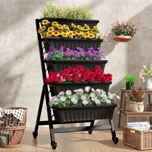 VECELO 5-Tier Vertical Garden Planter, Space-Saving Raised Garden Bed with Water Drainage for Vegetables Flowers Herbs Indoor Outdoor