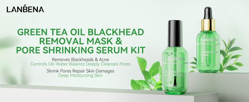 LANBENA Green Tea Blackhead Remover 100 sheet Nose Pore Strips & Pore Minimizer Serum Peel Off Mask for Pores, Nose, Chins & Face