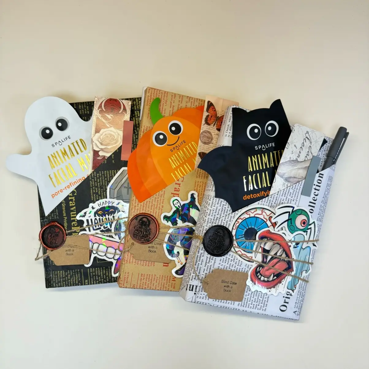 Halloween Blind Date with a Book Spooky Packaging Gift for Book Lovers Includes Face Mask Pen & Stickers Stocking Stuffers Party Favors