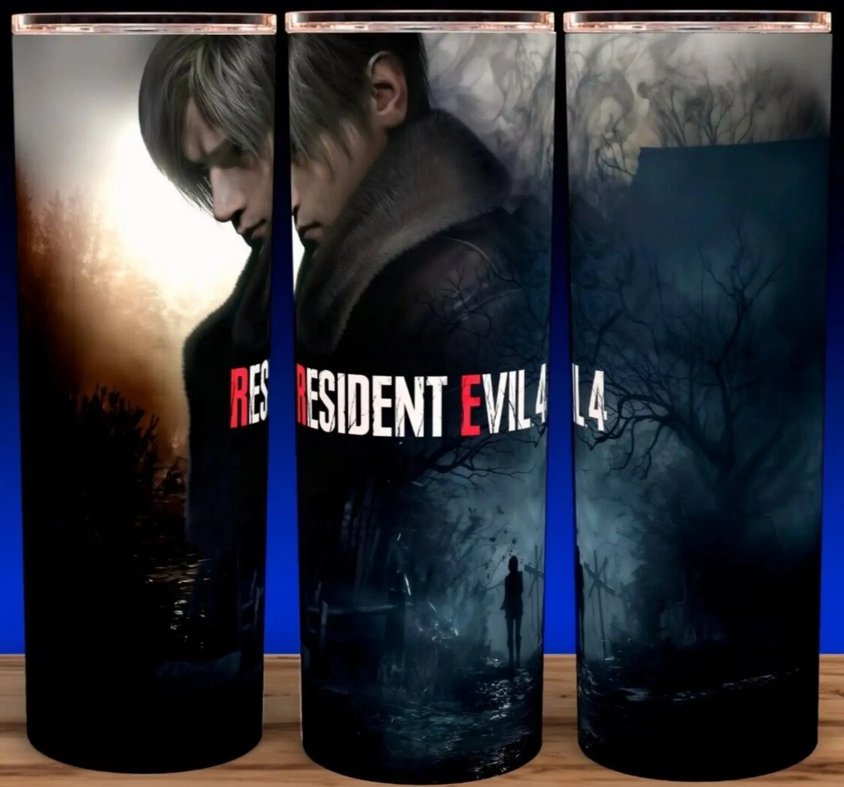Resident Evil 4 Leon Kennedy Survival Horror Gaming Cup Mug Tumbler 20oz Cup Mug Tumbler 20oz Stainless Steel Tumbler with Slide Closure Lid, Reusable Plastic Straw, Handmade Design - Drinkware Flasks Stylish Bottles Bottled