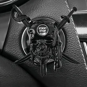 Car One-Button Start Decoration Cover, 3D Waterproof Scratchproof Ignition Switch Sticker, Fits Multiple Models, Cool Customization, Halloween, Premium Skull Stickers, Decal For Cars