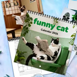 2026 Funny Cat Calendar, 12-Month Wall Calendar Planner with Hanging Hole, Cute Toilet Cat Design, Perfect Gift for Cat Lovers, Office & Home Decor