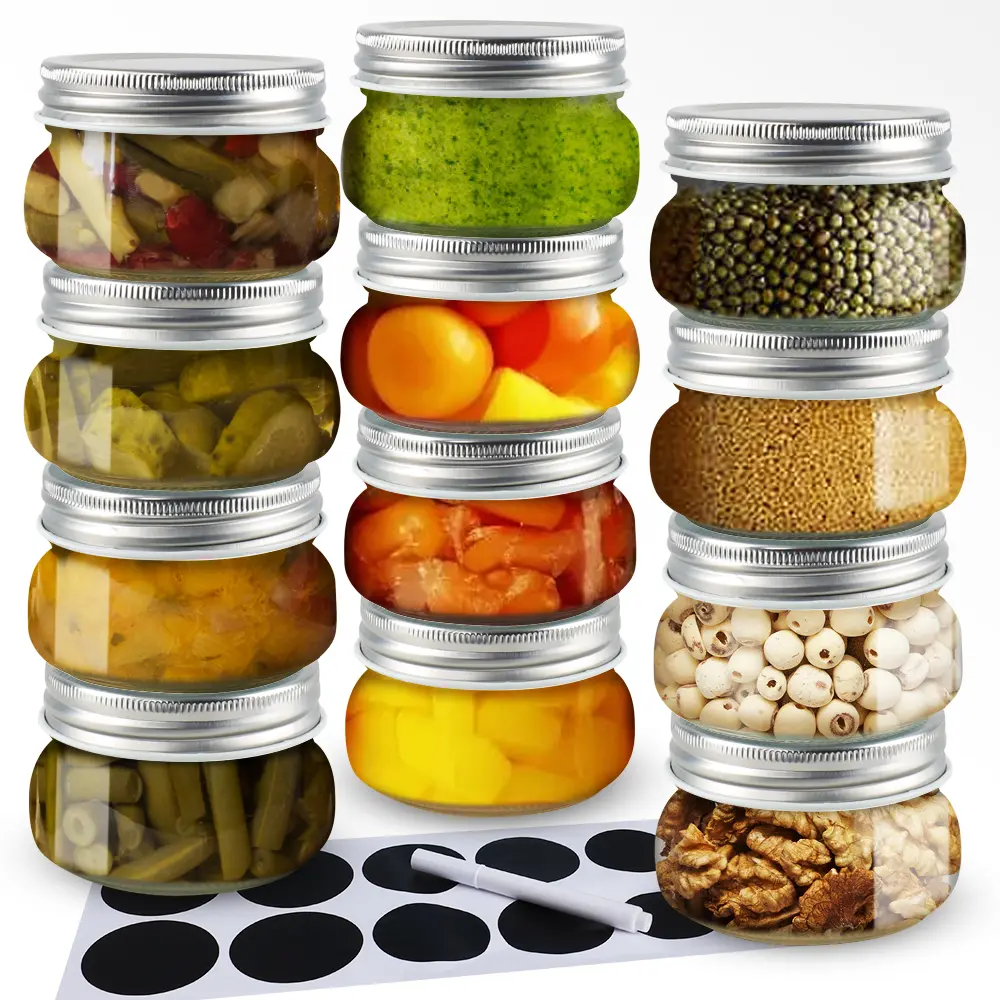 MGKKT 4oz Wide Mouth Glass Mason Container Jars Canister Set (12-Jar Pack Kitchen Utensils Set) - Airtight Lid & Band, Glass Opener, Microwave-Safe Reusable Containers for Food Preservation Solutions, Canning