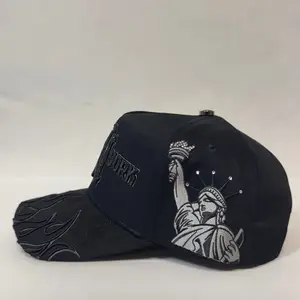 Hat N Y Black Grey Flames Crystals