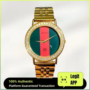 Gucci Vintage Quartz Gold Plated 33mm Red&Green Two-Tone Dial Diamond Ladies Watch 21183195