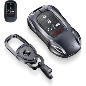 for Honda Key fob Cover with Keychain,2016-2022 2023 2024 2025 Civic Accord HR-V Pilot CR-V, Silicone,Ridgeline Car Key Fob Case Holder (Classic Black,For Honda-B)