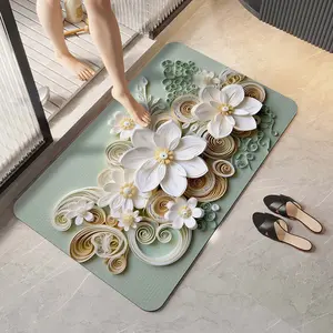 3DFloral Print Bathroom Quick-Drying40*60cm Water-Absorbing Floor Matubber Anti-Slip Bottom Design, Suitable For Bathroom,Washbasin, Toilet, Kitchen, Living Room, Beside The Bathtub, Laundry Room, Bathroom Decoration.,Home Goods，Waterproof bathroom mat