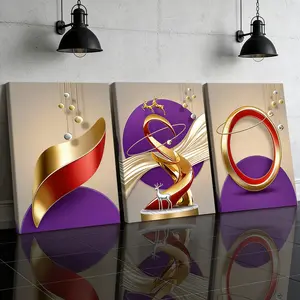 3 Counts Wooden Framed Canvas Painting, Abstract Golden Deer Sculpture Images, Exquisite Poster, Perfect Gift, Decor For Living Room, Bedthroom, Modern Art, Artwork, Artistic Fashion Family Poster, Wall Art Decoration