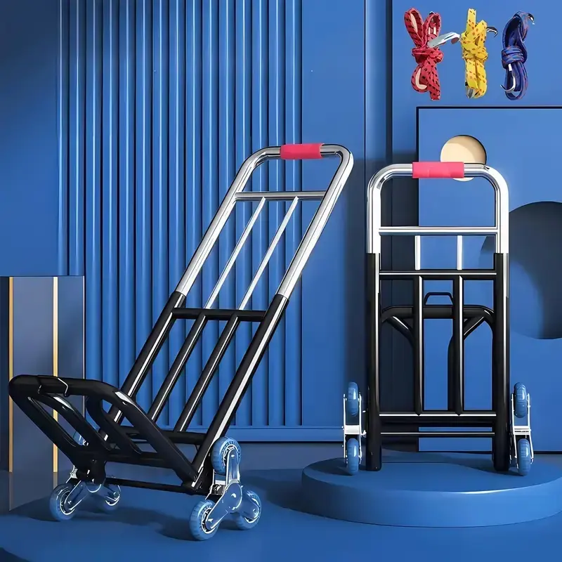Heavy Duty Folding Hand Truck with Adjustable Buckle Gear Stair Climbing Wheels Portable Lift for Transporting and Shopping Foldable Design