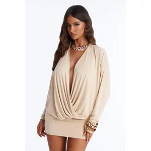 Odette Long Sleeve Mini Dress - Natural