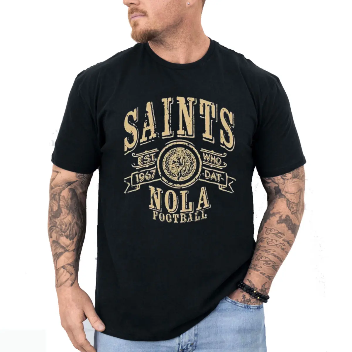 Men's 100% Cotton Football Theme T-Shirt - Loose S-3XL Unisex Fit, Short-Sleeve, Round Neck, Retro Saints Print, Print Lasts Game On, Cool All Day, Love-Worthy Streetwear Casual Tee