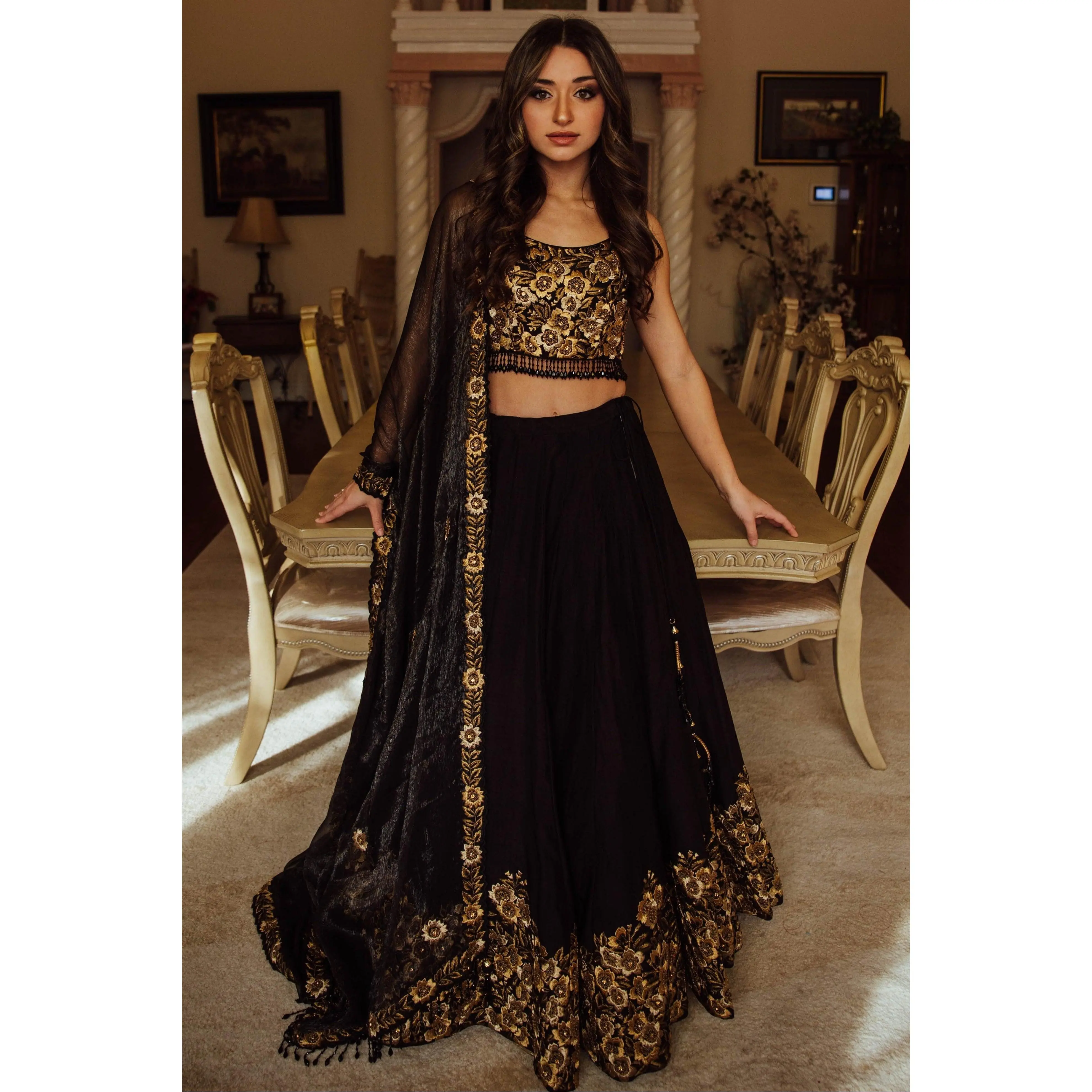 Black Floral Hand Embroidered Lehenga Choli Set
