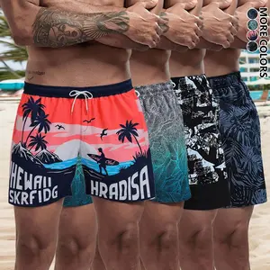 Summer Men's Beach Shorts Breathable Comfortable Refreshing Drawstring Access Control Coconut Alphabet Leaf Printed Hawaiian Style - Suitable for beaches, vacations, travel, outdoor essential clothing, casual thin loose trendy five-point pants