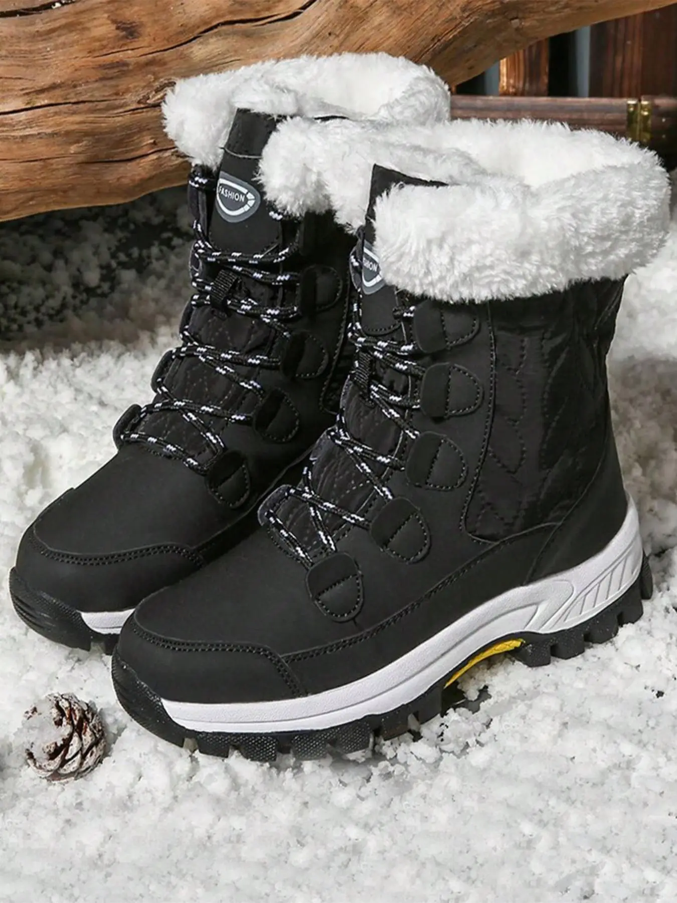 Women's Minimalist Casual Plain Lace Up Mid-calf Boots, 1 Pair Fashion Warm Plush Snow Boots for Outdoor Wear, Women's Boots for Fall & Winter, Cute