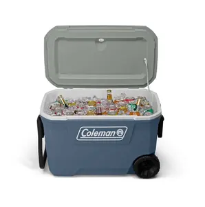 Coleman 316 Series 62QT Wheeled Cooler, Lakeside Blue Hard Chest Ice Cooler with Heavy Duty Wheels, Tow Handle and Large Capacity Storage, Portable Cooler for Camping, Fishing, Tailgating, BBQs, Beach, Picnic and Travel