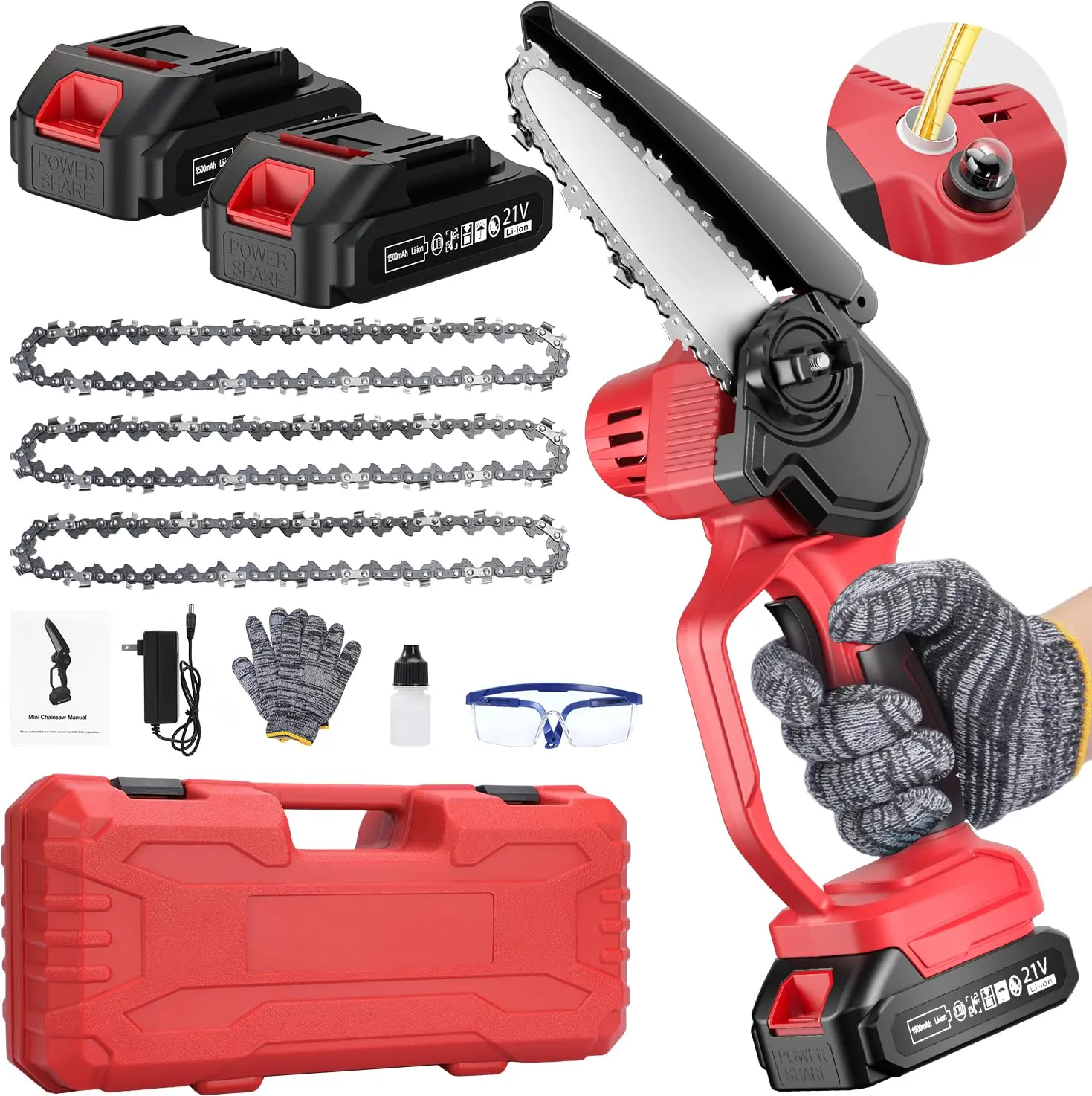 Mini Chainsaw, Mini Chainsaw 6 Inch Cordless with 2 Battery,[2024 Upgrade] Handheld Chainsaw with Auto-Oiler, Electric Chainsaw Cordless Seniors Friendly, Battery Powered For Wood Trees Cutting.Blue