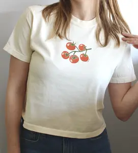 Tomato Boxy Comfort Colors Cropped Tee | Cute Graphic Summer T-Shirt for Women, Farmer's Market Apparel, Minimalist Vintage Fruit and Vegetable Tee