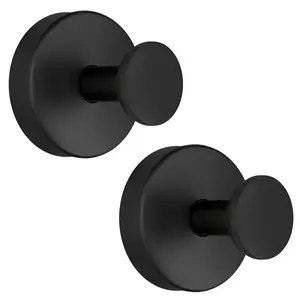 Matte Black Shower Hooks - 2Pcs Sleek Black Suction Cup Hooks for Shower, Kitchen, Glass Door, Mirror, Tile, 11Lbs Load, Removable, No-Drill Mount - Rust Resistant Suction Towel Hook for Loofah, Towel