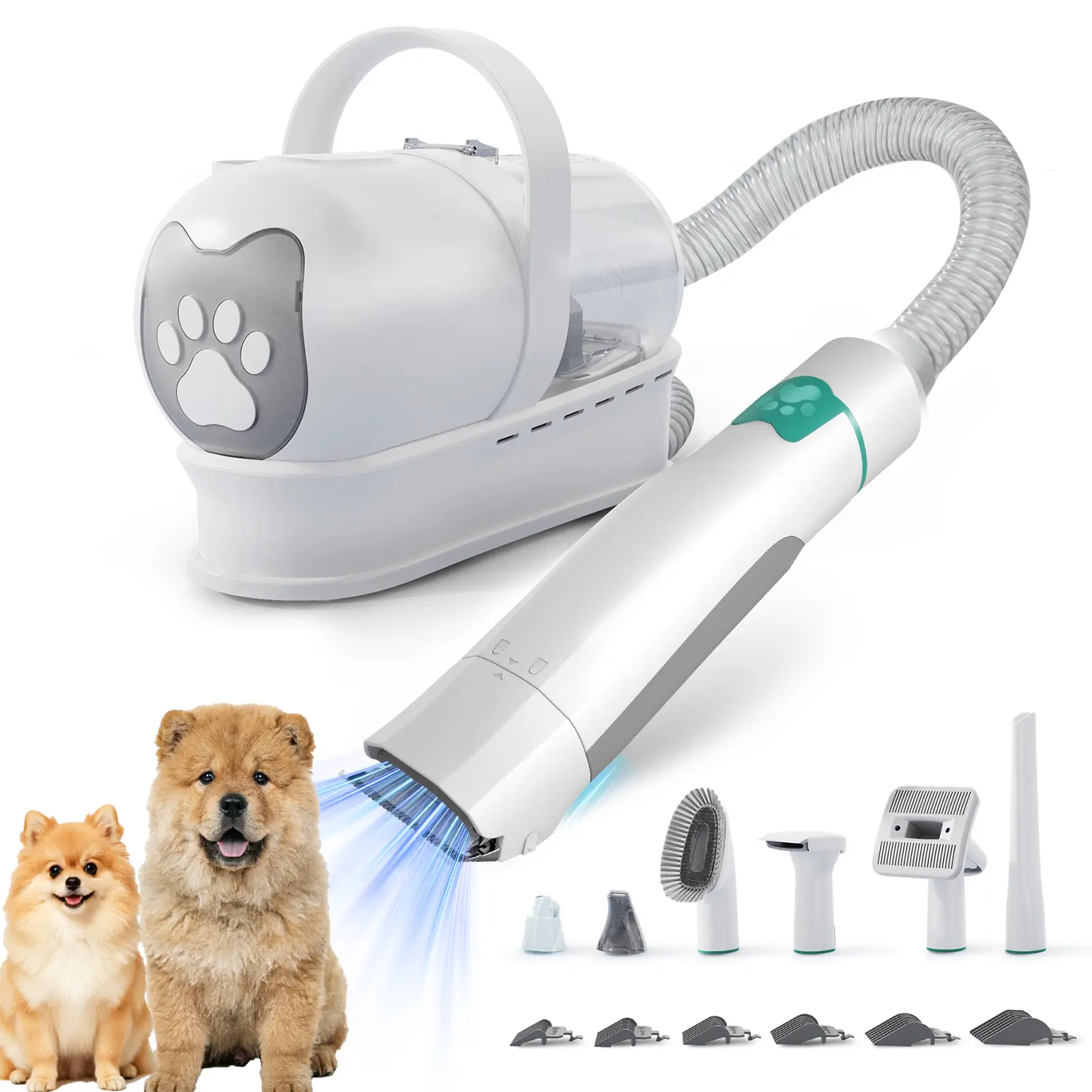 7-in-1 Pet Grooming Kit with Vacuum, Dog Clippers & Hair Grooming Set, Paw Trimmer, Nail Grinder, Nozzle Brush & 6 Guide Combs for Dogs and Cats