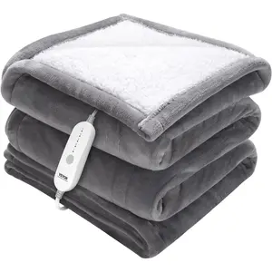 VEVOR Heated Blanket Electric Throw, TikTokShopBlackFriday, 50" x 60" Twin Size, Soft Flannel & Sherpa Heating Blanket with 3 Hours Timer Auto-off, 5 Heating Levels for Sofa, Machine Washable, ETL & FCC Certification (Grey)