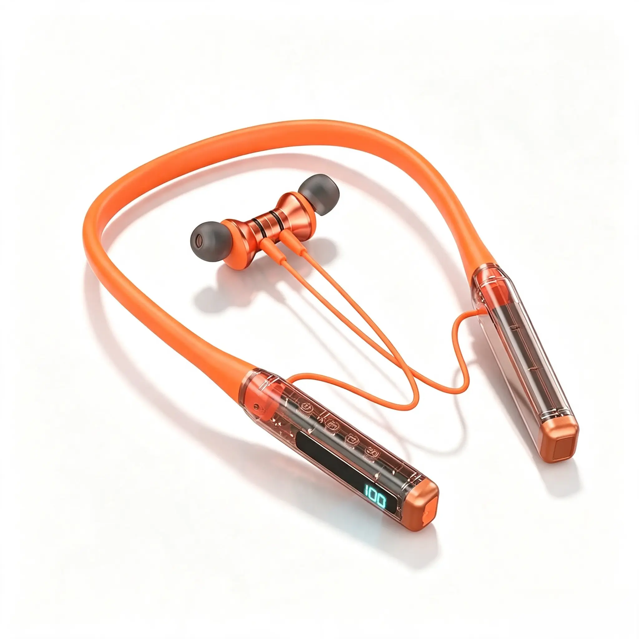 Transparent Neckband Wireless Earphones - Bluetooth 5.3, TF Card Playback, LED Power Display, HiFi Stereo Noise Cancelling Sports In-Ear Headphones Audio Charging